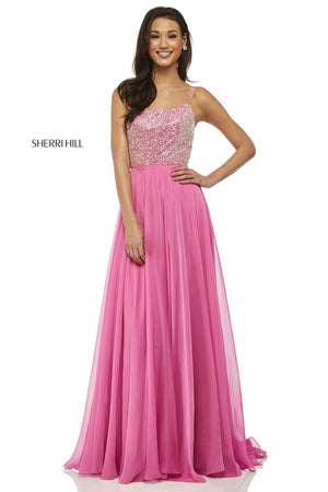 Sherri Hill 52591 prom dress images.  Sherri Hill 52591 is available in these colors: Blue, Periwinkle, Yellow, Light Green, Pink, Nude.