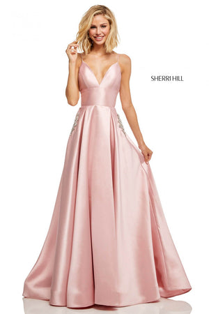 Sherri Hill 52597 prom dress images.  Sherri Hill 52597 is available in these colors: Emerald, Coral, Navy, Yellow, Red, Blush, Black, Violet, Light Blue, Mocha.