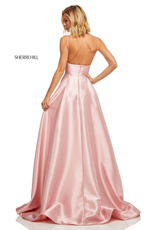 Sherri Hill 52597 prom dress images.  Sherri Hill 52597 is available in these colors: Emerald, Coral, Navy, Yellow, Red, Blush, Black, Violet, Light Blue, Mocha.
