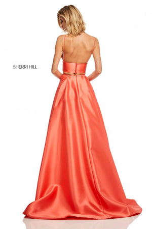 Sherri Hill 52598 prom dress images.  Sherri Hill 52598 is available in these colors: Mocha, Violet, Red, Emerald, Coral, Yellow, Turquoise, Black.