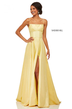 Sherri Hill 52602 prom dress images.  Sherri Hill 52602 is available in these colors: Red, Ivory, Blush, Purple, Yellow, Bright Pink, Emerald, Navy, Royal.