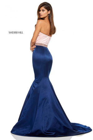 Sherri Hill 52616 prom dress images.  Sherri Hill 52616 is available in these colors: Black Fuchsia, Ivory Black, Blush Navy, Light Blue Mocha, Red, Coral Mocha, Red Black, Yellow, Emerald, Royal.