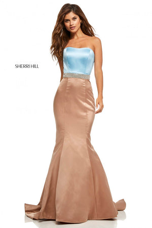 Sherri Hill 52616 prom dress images.  Sherri Hill 52616 is available in these colors: Black Fuchsia, Ivory Black, Blush Navy, Light Blue Mocha, Red, Coral Mocha, Red Black, Yellow, Emerald, Royal.