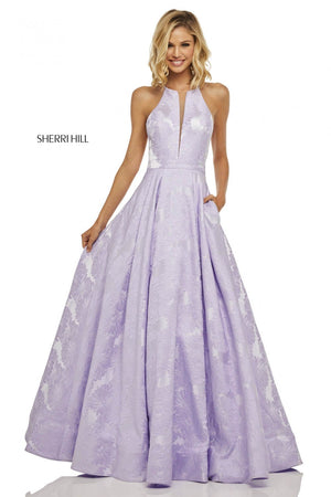 Sherri Hill 52630 prom dress images.  Sherri Hill 52630 is available in these colors: Lilac, Light Blue, Black, Green, Fuchsia, Royal, Ivory, Red.