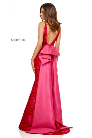 Sherri Hill 52637 prom dress images.  Sherri Hill 52637 is available in these colors: Red Print.