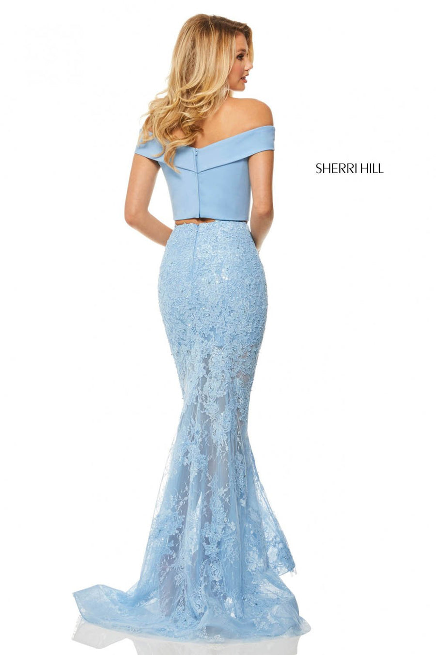 Sherri Hill 52653 prom dress images.  Sherri Hill 52653 is available in these colors: Pink, Black, Red, Light Blue, Nude, Ivory.
