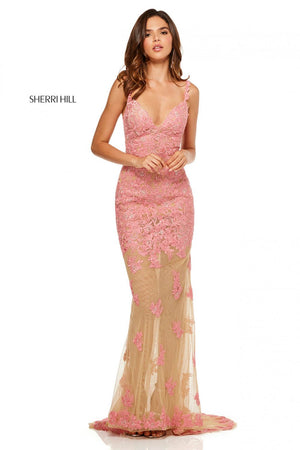 Sherri Hill 52655 prom dress images.  Sherri Hill 52655 is available in these colors: Coral, Ivory.