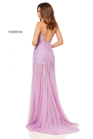 Sherri Hill 52677 prom dress images.  Sherri Hill 52677 is available in these colors: Lilac, Ivory, Light Pink, Aqua, Light Blue, Light Yellow, Coral.