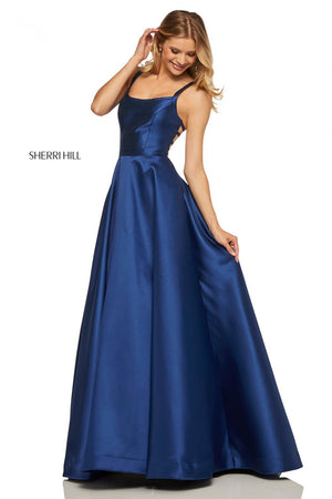 Sherri Hill 52715 prom dress images.  Sherri Hill 52715 is available in these colors: Navy, Light Purple, Yellow, Blush, Emerald, Royal, Purple, Orange, Red, Berry.