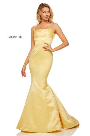 Sherri Hill 52721 prom dress images.  Sherri Hill 52721 is available in these colors: Yellow, Red, Ivory, Emerald, Fuchsia.