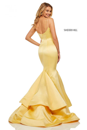 Sherri Hill 52721 prom dress images.  Sherri Hill 52721 is available in these colors: Yellow, Red, Ivory, Emerald, Fuchsia.