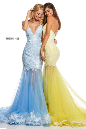 Sherri Hill 52741 prom dress images.  Sherri Hill 52741 is available in these colors: Yellow, Ivory, Light Blue, Light Green, Coral.