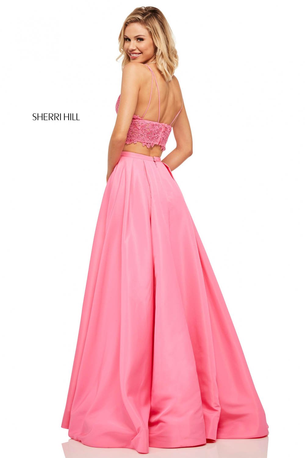 Sherri Hill 52754 prom dress images.  Sherri Hill 52754 is available in these colors: Yellow, Bright Pink, Ivory, Light Blue, Lilac, Red, Aqua.