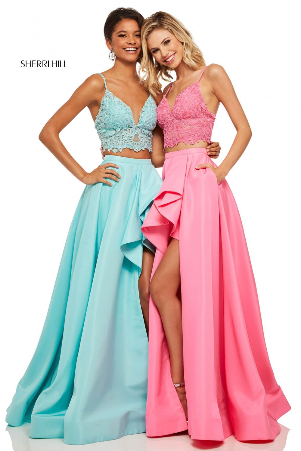 Sherri Hill 52754 prom dress images.  Sherri Hill 52754 is available in these colors: Yellow, Bright Pink, Ivory, Light Blue, Lilac, Red, Aqua.