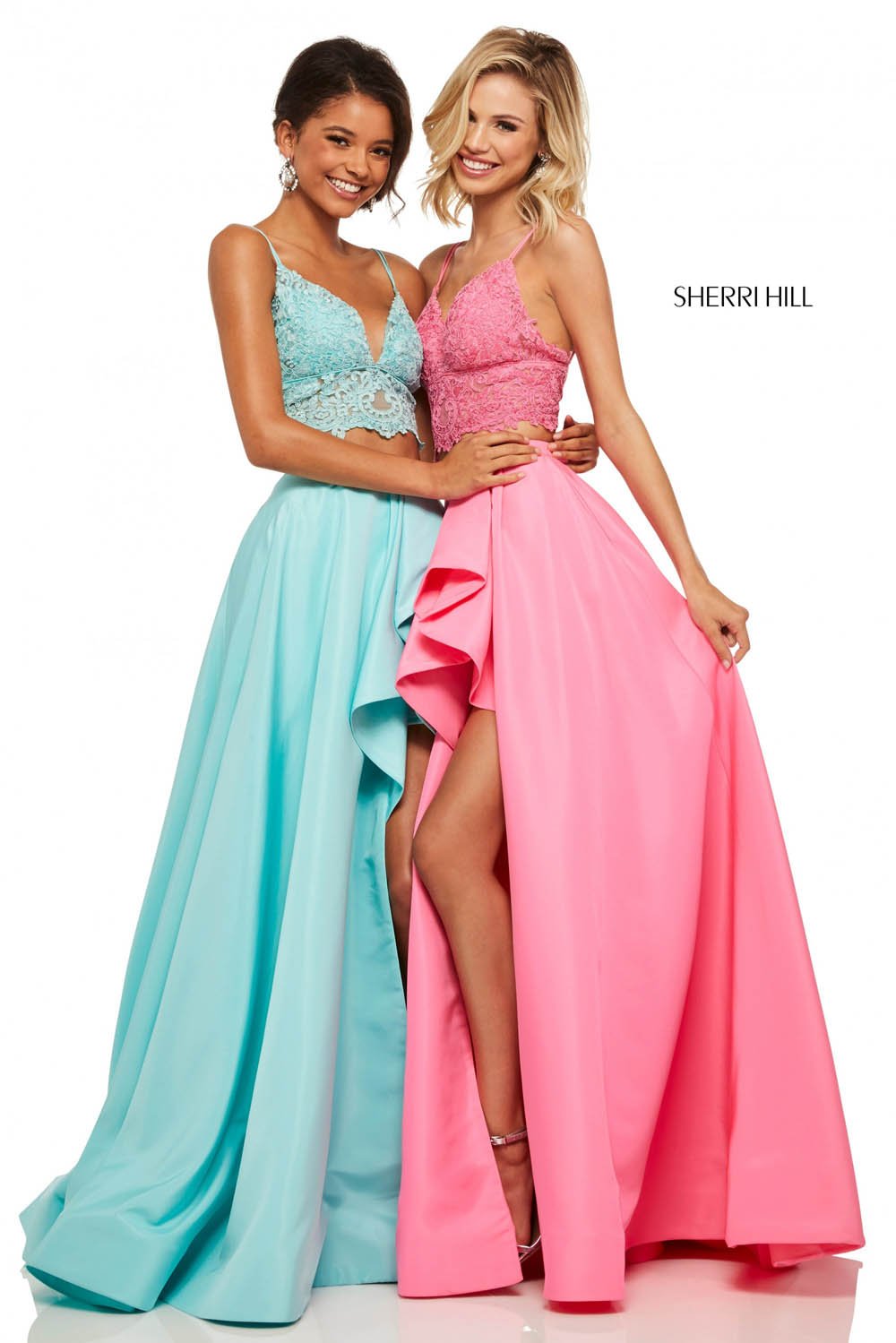 Sherri Hill 52754 prom dress images.  Sherri Hill 52754 is available in these colors: Yellow, Bright Pink, Ivory, Light Blue, Lilac, Red, Aqua.