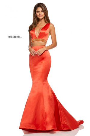 Sherri Hill 52762 prom dress images.  Sherri Hill 52762 is available in these colors: Red, Emerald, Yellow, Blush, Orange, Royal.