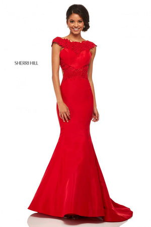 Sherri Hill 52772 prom dress images.  Sherri Hill 52772 is available in these colors: Yellow, Light Blue, Red, Black.