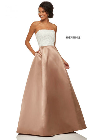 Sherri Hill 52774 prom dress images.  Sherri Hill 52774 is available in these colors: Black Ivory, Light Blue Mocha, Navy Blush, Ivory, Navy, Black Red, Ivory Mocha, Light Blue, Black, Blush, Red.