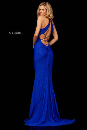 Sherri Hill 52792 prom dress images.  Sherri Hill 52792 is available in these colors: Orange, Navy, Red, Royal, Black, Gunmetal.