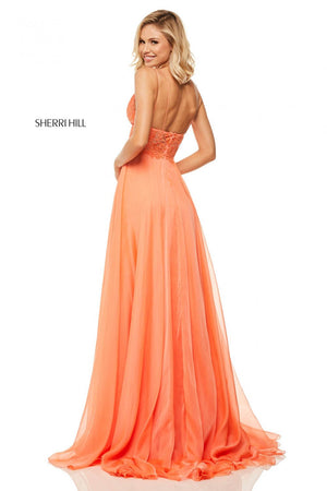 Sherri Hill 52818 prom dress images.  Sherri Hill 52818 is available in these colors: Teal, Peacock, Light Blue, Candy Pink, Yellow, Lilac, Dreamcicle, Berry.