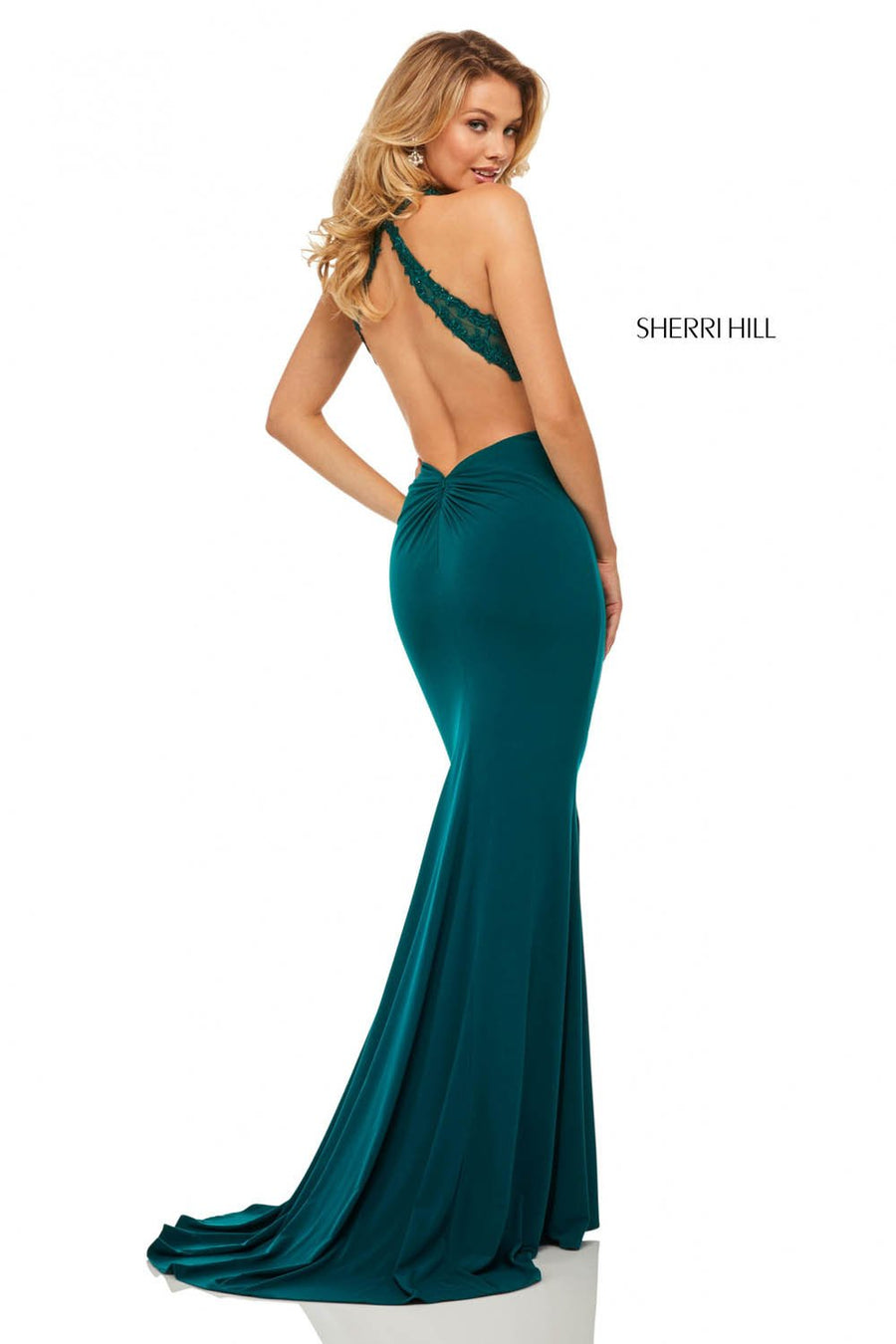 Sherri Hill 52901 prom dress images.  Sherri Hill 52901 is available in these colors: Wine, Navy, Emerald.