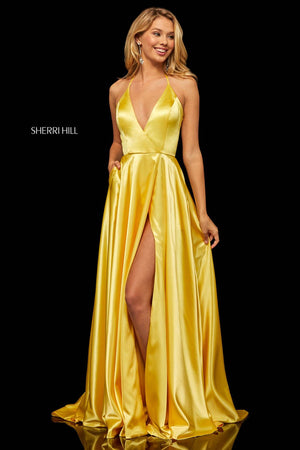 Sherri Hill 52921 prom dress images.  Sherri Hill 52921 is available in these colors: Yellow, Red, Emerald, Blue, Mocha, Teal, Purple, Royal, Rose, Lilac, Navy, Black, Ivory.