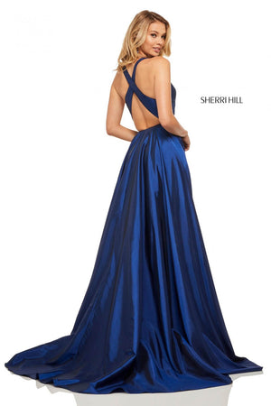 Sherri Hill 52923 prom dress images.  Sherri Hill 52923 is available in these colors: Lilac, Royal, Yellow, Blush, Emerald, Light Blue, Bright Pink, Navy, Red.